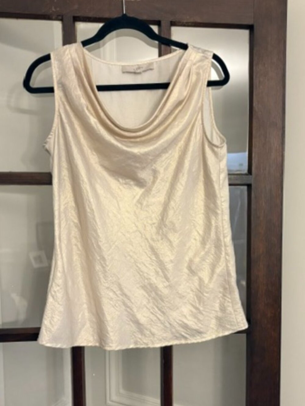 LOFT Vintage Gold Sleeveless Blouse with Cowl Neck, Size Medium